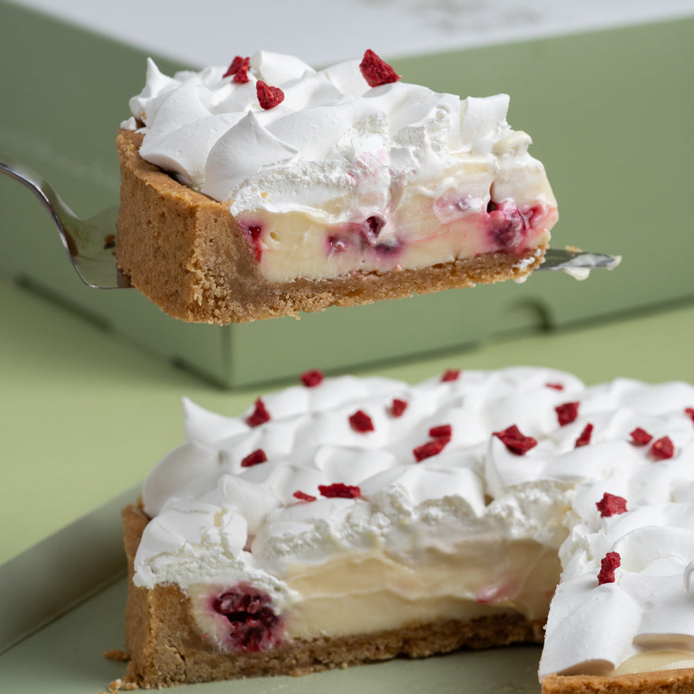 Pie de limón con frambuesas